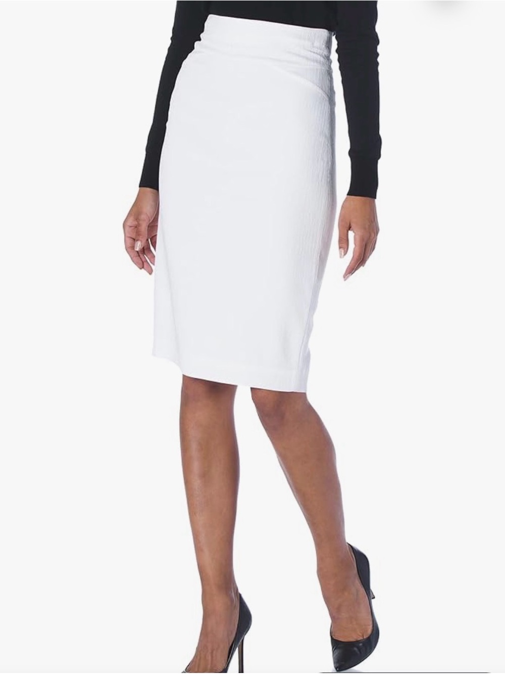 Halston Heritage White Midi Pencil Skirt Crinkle Crepe 8